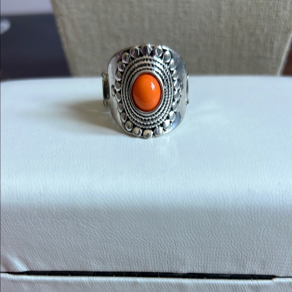Silver Ring with Orange Center